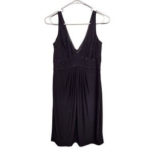 JONES WEAR Little Black Party Dress Sleeveless V-Neck Sequined Beaded Sz 8